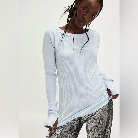 Free People Tops - NWT FreePeople WetheFree Honey B Crew Thermal top in Ballad blue - XS or S